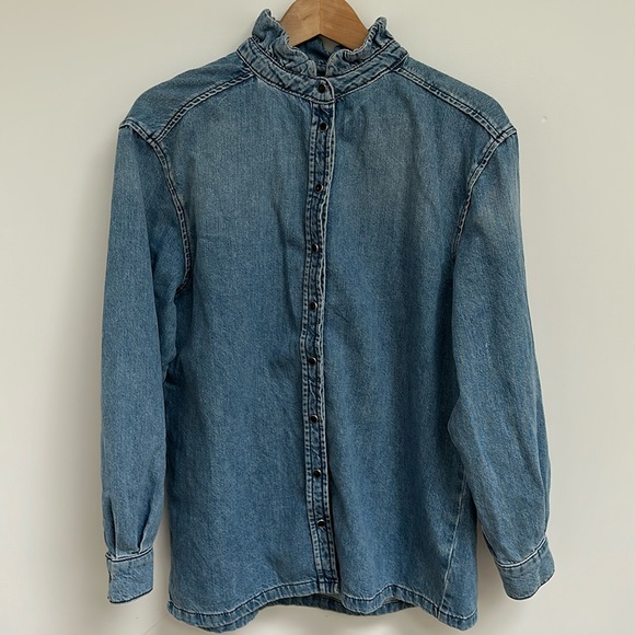 Ba&sh Denim shirt with ruffle collar - Picture 1 of 2